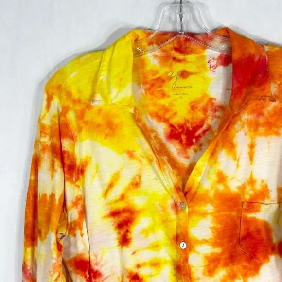 AJ Andrea Jovine XL Top Sunrise Sensations Tie Dye Orange‎ Yellow Handmade 1328 - Picture 3 of 11